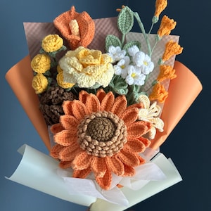 Gehaakt bloemboeket handgemaakt, eeuwige bloem voor verjaardag, afstuderen, jubileum, cadeau voor vriendin, moeder, oma, vrouw, bloemendecor