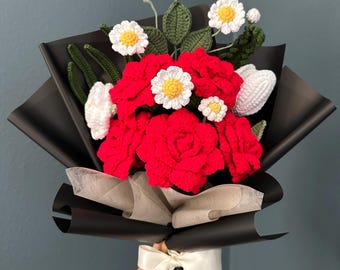 Handmade Crochet Flower Bouquet, Flower Arrangement, Customized Gift for Birthday, Valentine's, Mother's Day, Gift for Friend, Wife, Mom