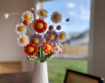 Handmade Yarn Flower Gift, Bouquet in Vase, Home Floral Decor, Tulip, Lily, Sunflower, Housewarming, Birthday, Mother's Day, Gift for Friend