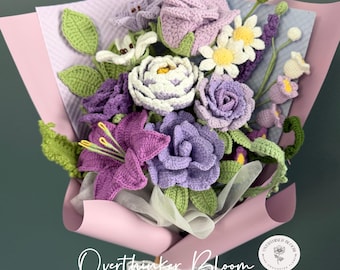Crochet Yarn Bouquet Handmade, Purple Flower Arrangement, Luxury 16 inch Tall Personalized Gift for Birthday, Think of Friend, Mom, Sister