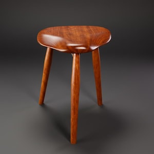 Taburete de madera hecho a mano: asiento orgánico esculpido, forma de púa de guitarra, arte funcional moderno