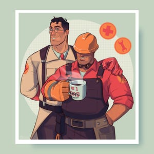 Engineer and Medic-TF2 ORIGINAL ART PRINT 8.5x9.5