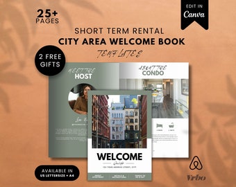 Airbnb City Area Welcome Book Template, Airbnb City Editable Guide Canva, Airbnb Guide Book, VRBO Canva Template, House Manual Template