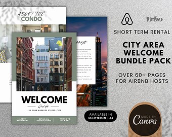 Airbnb City Area Welcome Book Bundle Template, Airbnb City Editable Guide Canva, Airbnb Guide Book, VRBO Canva Template, House Manual Bundle