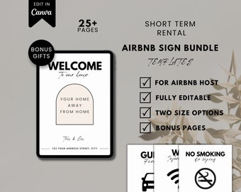 Airbnb Sign Bundle Template, Airbnb Editable Canva, Airbnb Guide Book, VRBO Canva, Simple Signs, Checklist Template, Welcome Signs