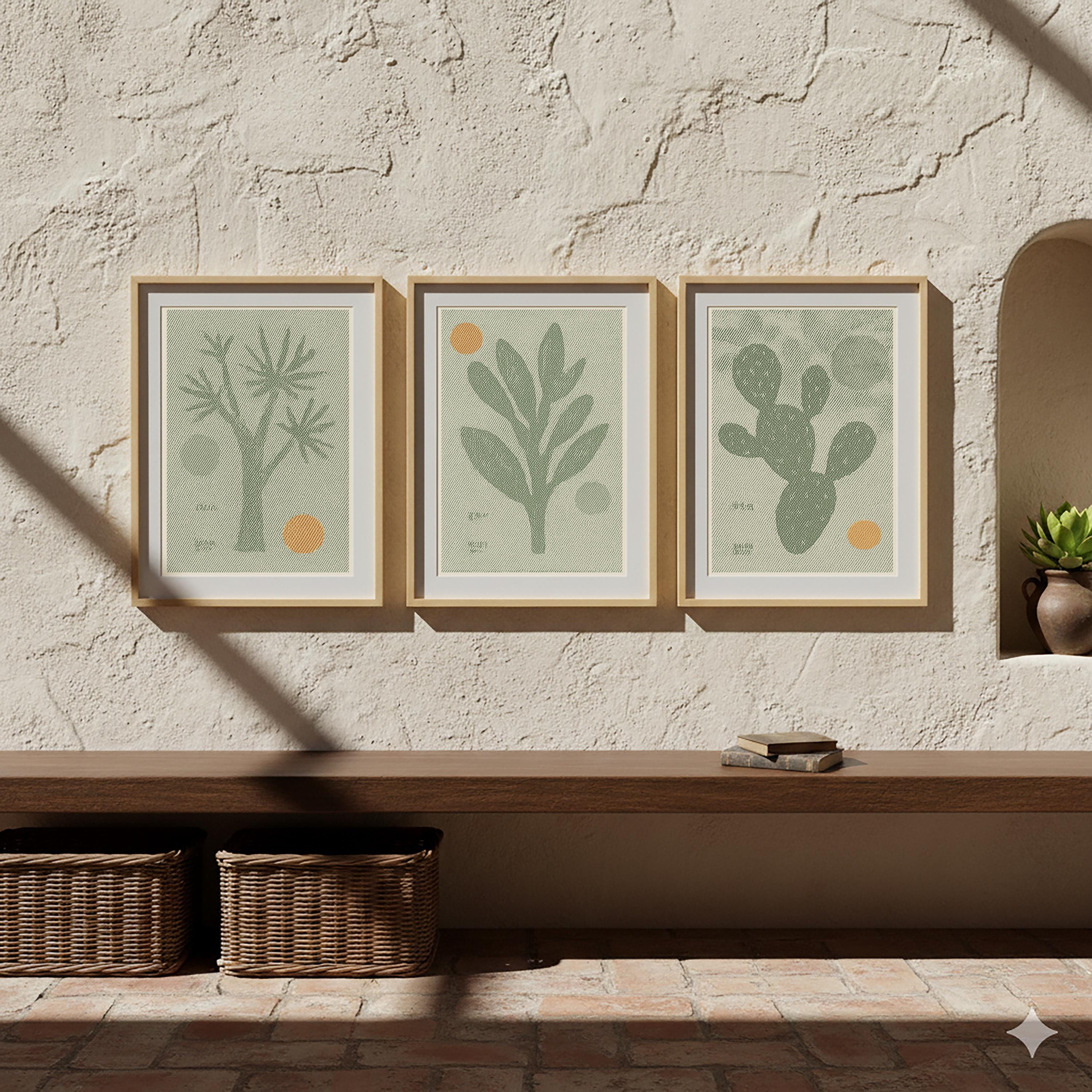 Mid-century Desert Flora Print Set: Sage Green Botanical Art Trio - Etsy