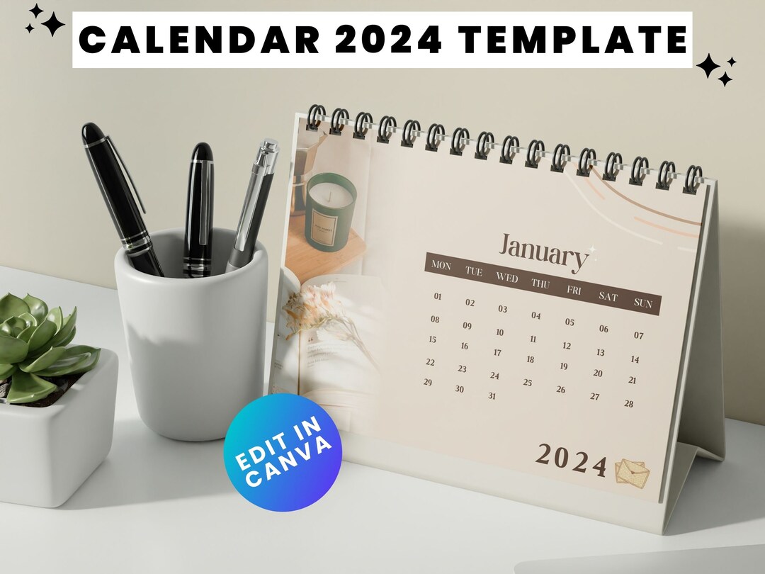 Aesthetic Calendar Template Canva 2025 With Photos Easy Edit Etsy