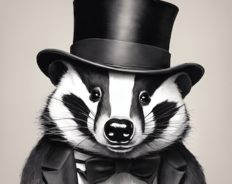 Mug - Gentleman badger wearing top hat - White glossy mug