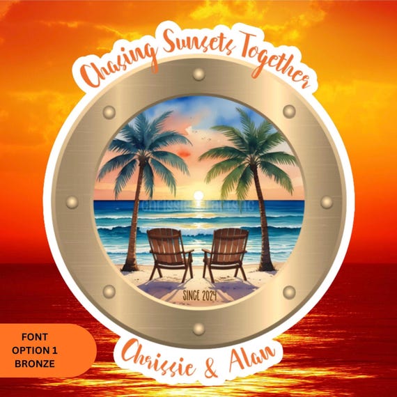 Personalized Chasing Sunsets Together Porthole Magnet | Cruise Door Sign | Cruise Decor