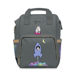 Rainbow Unicorn in cute spaceship rocket Multifunctional Diaper Backpack