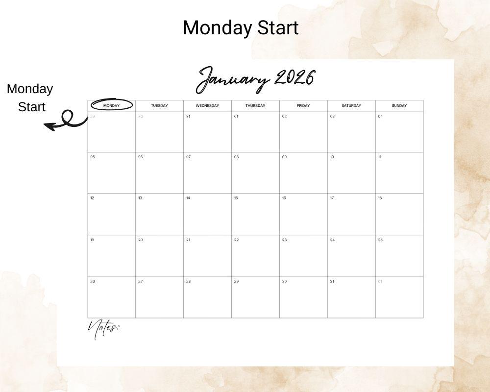 2026 Monthly Calendar Printable | Minimalist Landscape Planner (PDF) - Etsy
