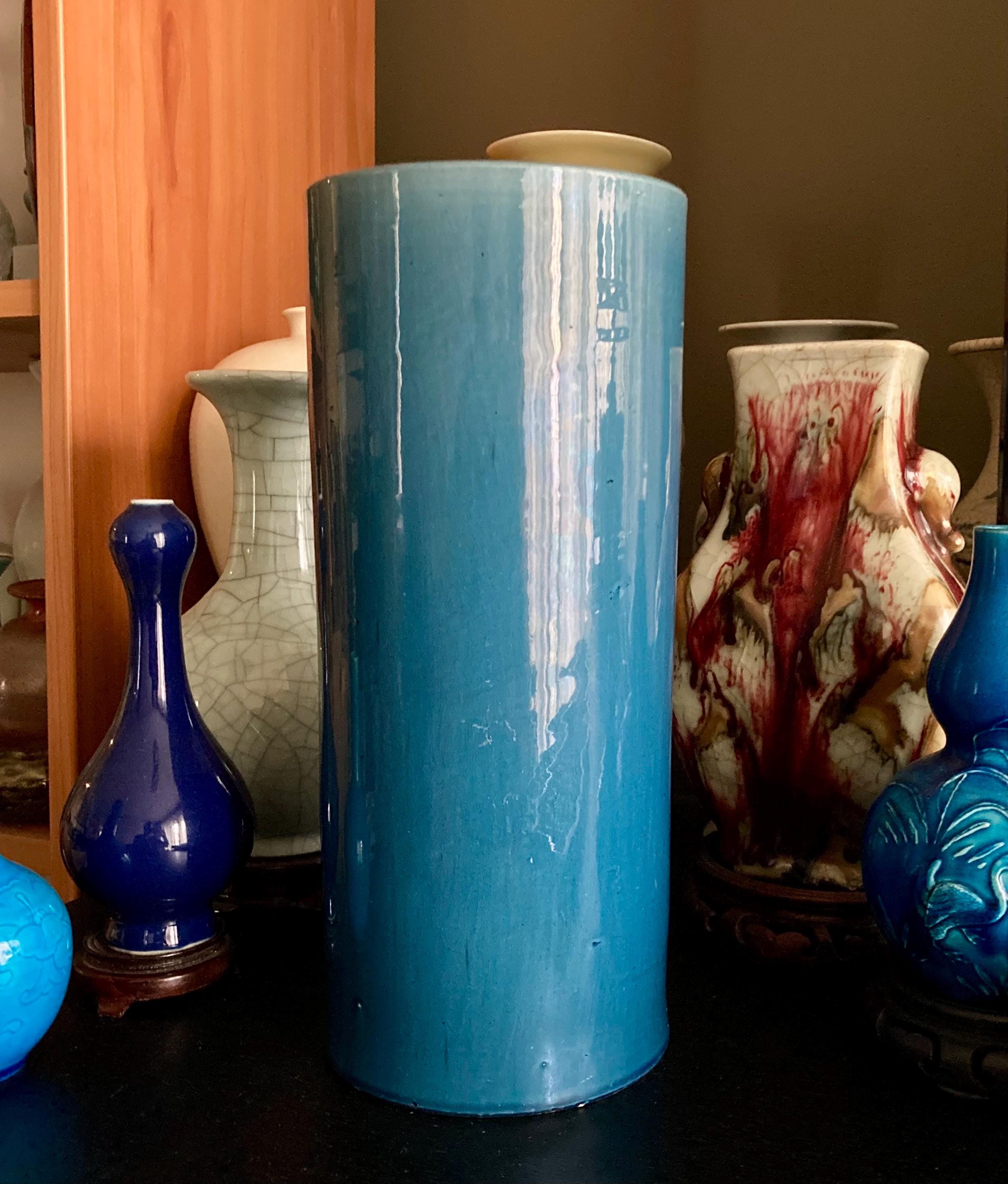 Antique Japanese Awaji Island Pottery Vase, Blue, 29cm, Early 20th ...