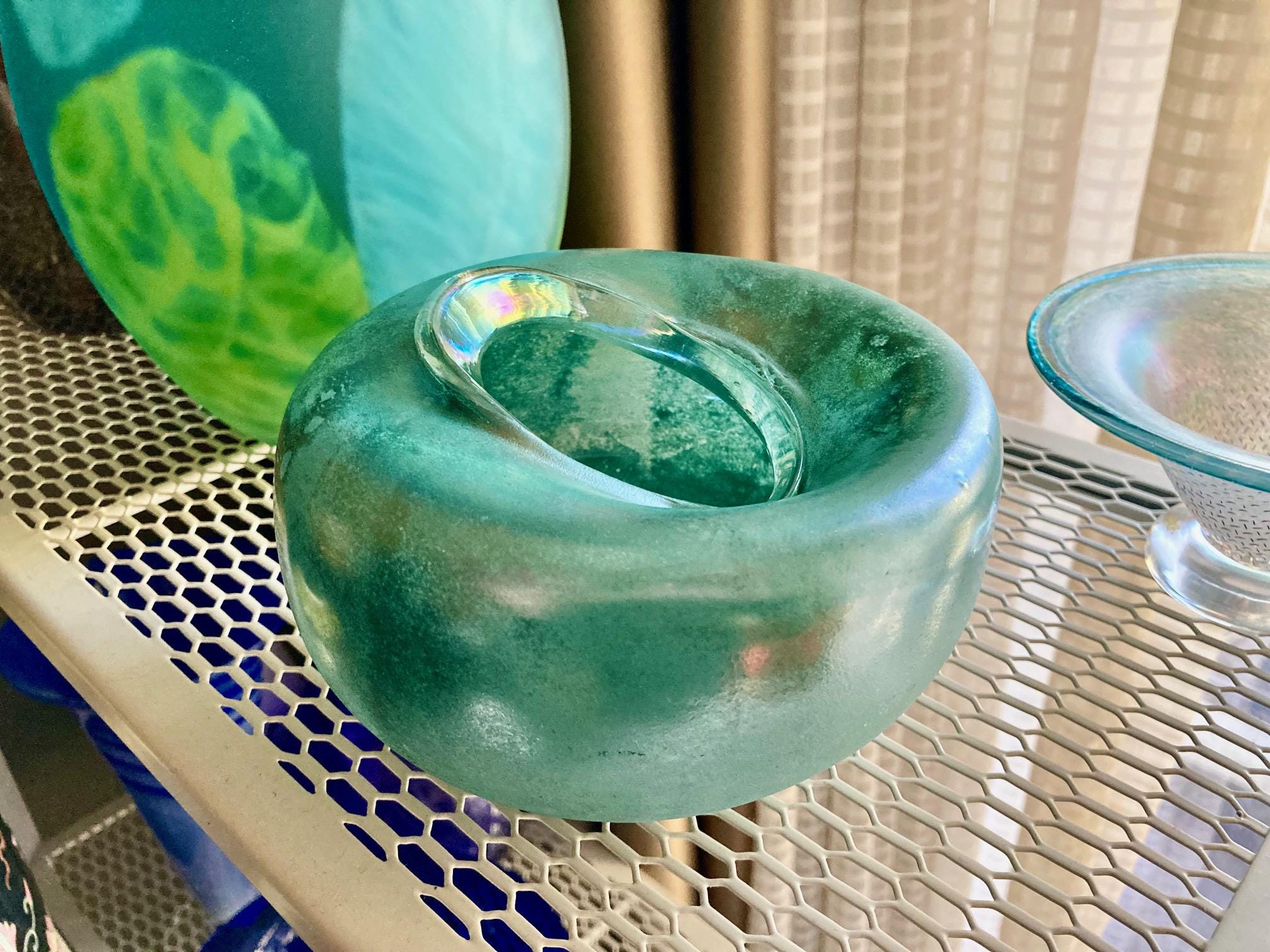 青緑色の虹色に輝くアートガラスボウル - 手吹き - 20世紀 - Etsy 日本