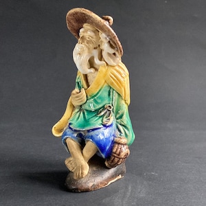 Antique Chinese Sancai Glazed Shiwan Pottery 'Mud Man" Figure, c.1890-1920, Hand Formed Statue, Figurine.
