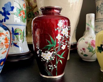 日本の銀張七宝花瓶（鳩血色）、安藤スタジオ、20世紀 - Etsy 日本
