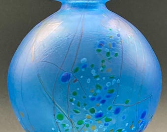 Isle of Wight Iridescent Blue Art Glass Vase, 15cm - Etsy