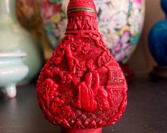 中国製、辰砂彫刻入り嗅ぎタバコ入れ、20世紀初頭。 - Etsy 日本