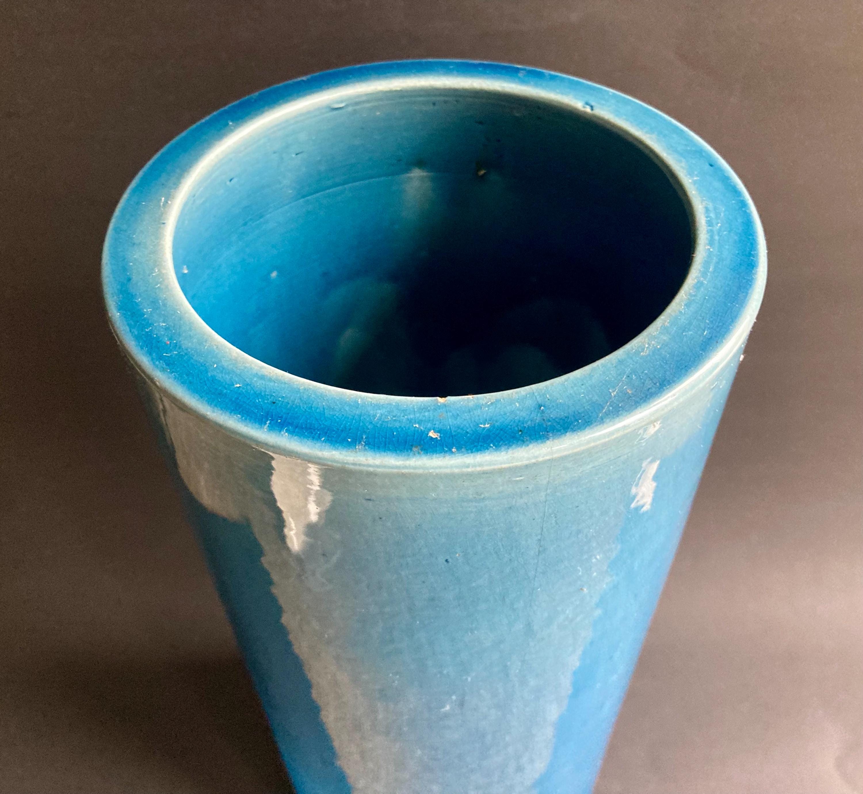 Antique Japanese Awaji Island Pottery Vase, Blue, 29cm, Early 20th ...