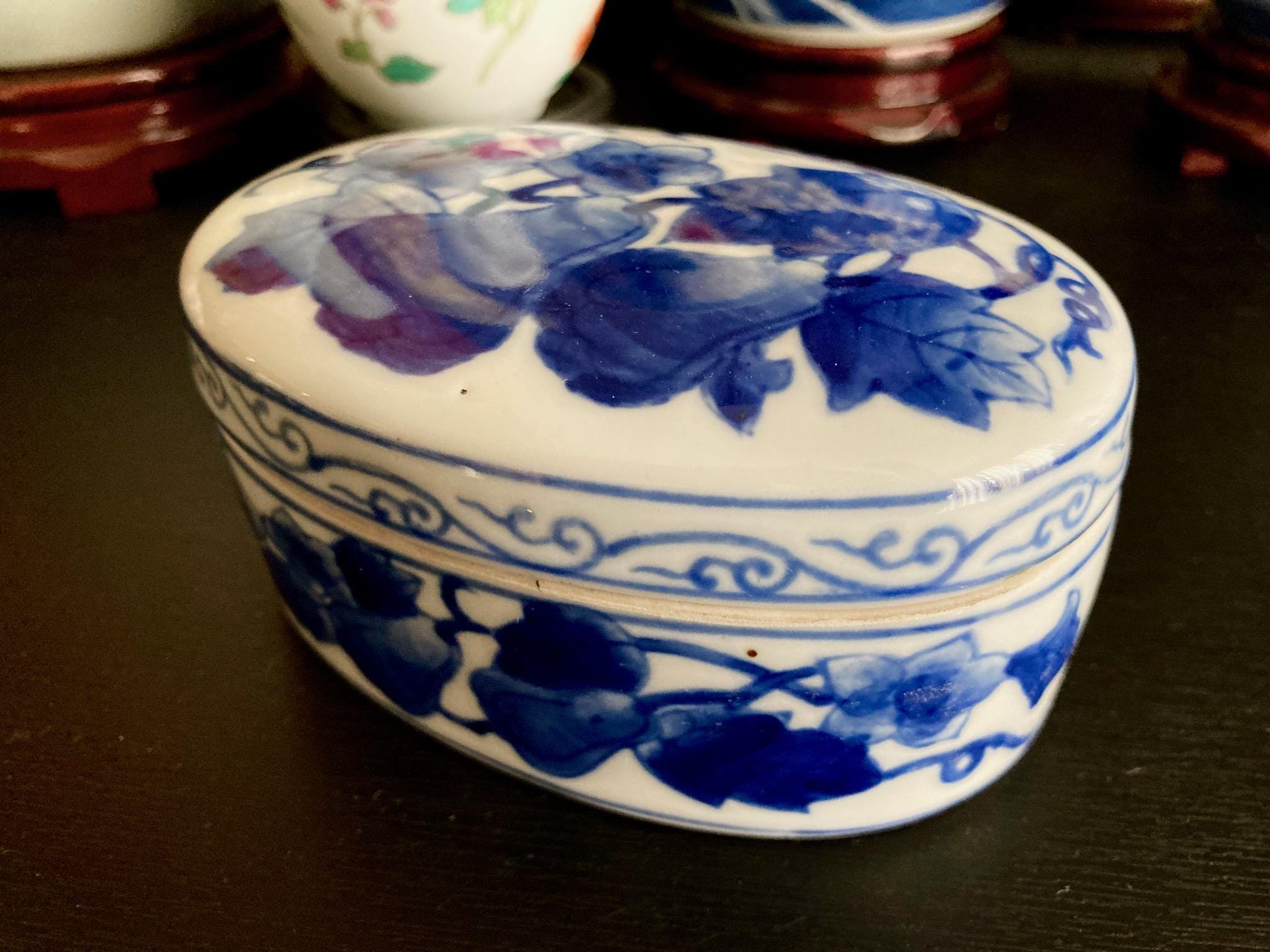 ヴィンテージ手描き中国磁器小物入れ - 青い花柄 - Etsy 日本