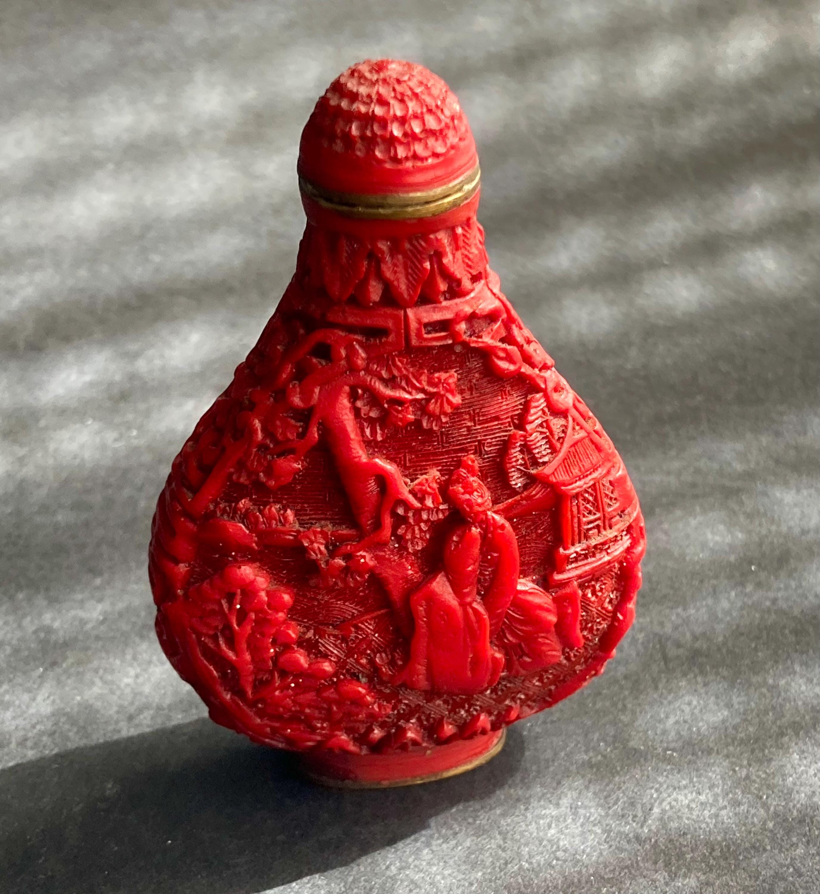中国製、辰砂彫刻入り嗅ぎタバコ入れ、20世紀初頭。 - Etsy 日本