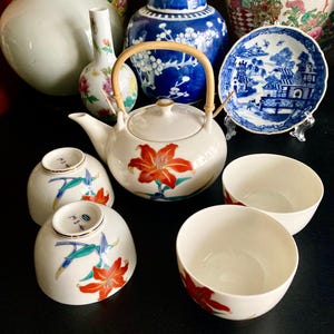 Superb Vintage Arita Porcelain Teapot and Teacups - Fukagawa Japan c.1975-1980 - Finest Quality & Condition - Asian Art - Gift for Her.
