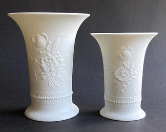 Pair of Vintage White Bisque Porcelain Vases, West Germany, Mid 20th Century.