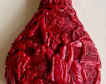 中国製、辰砂彫刻入り嗅ぎタバコ入れ、20世紀初頭。 - Etsy 日本