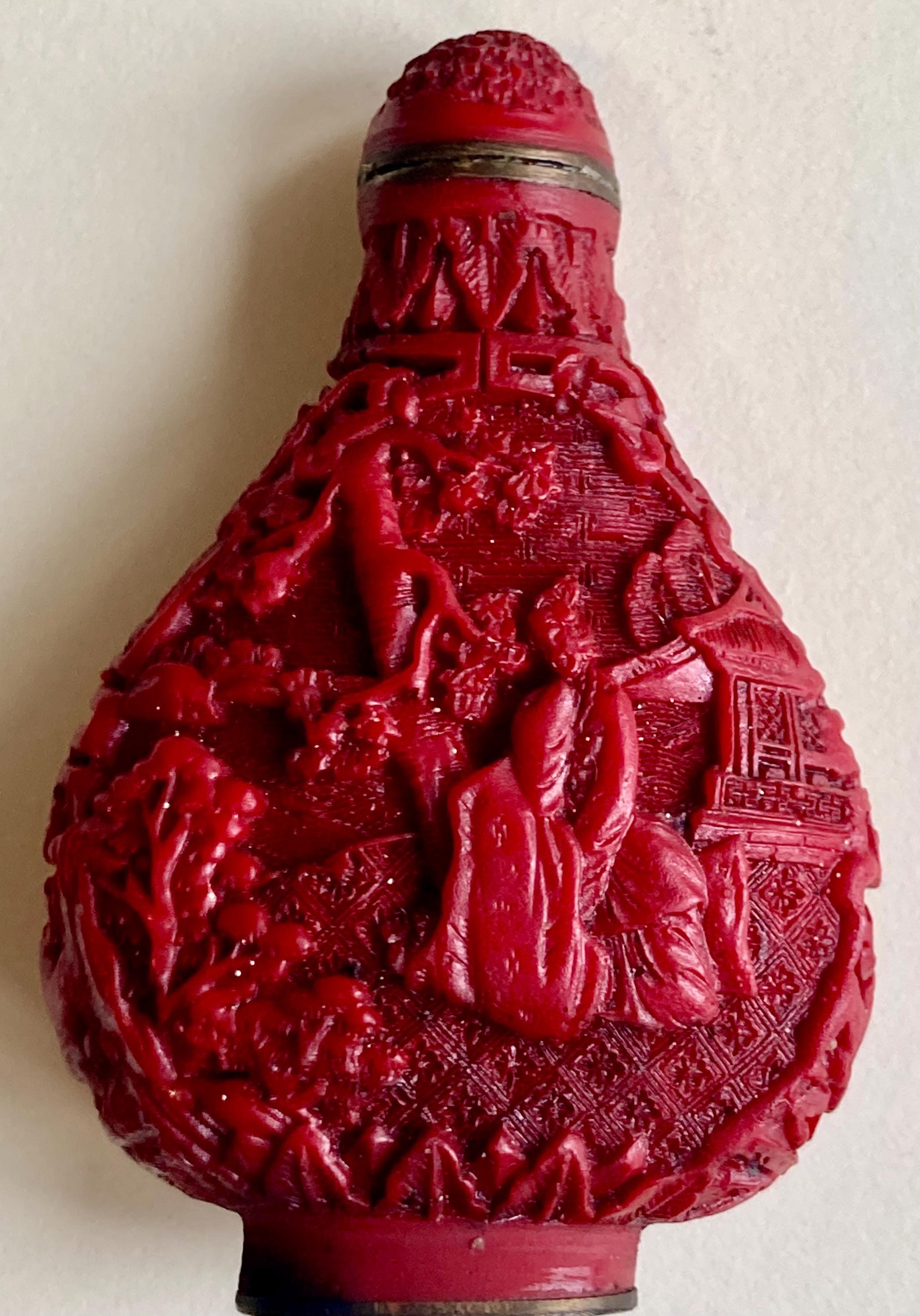 中国製、辰砂彫刻入り嗅ぎタバコ入れ、20世紀初頭。 - Etsy 日本