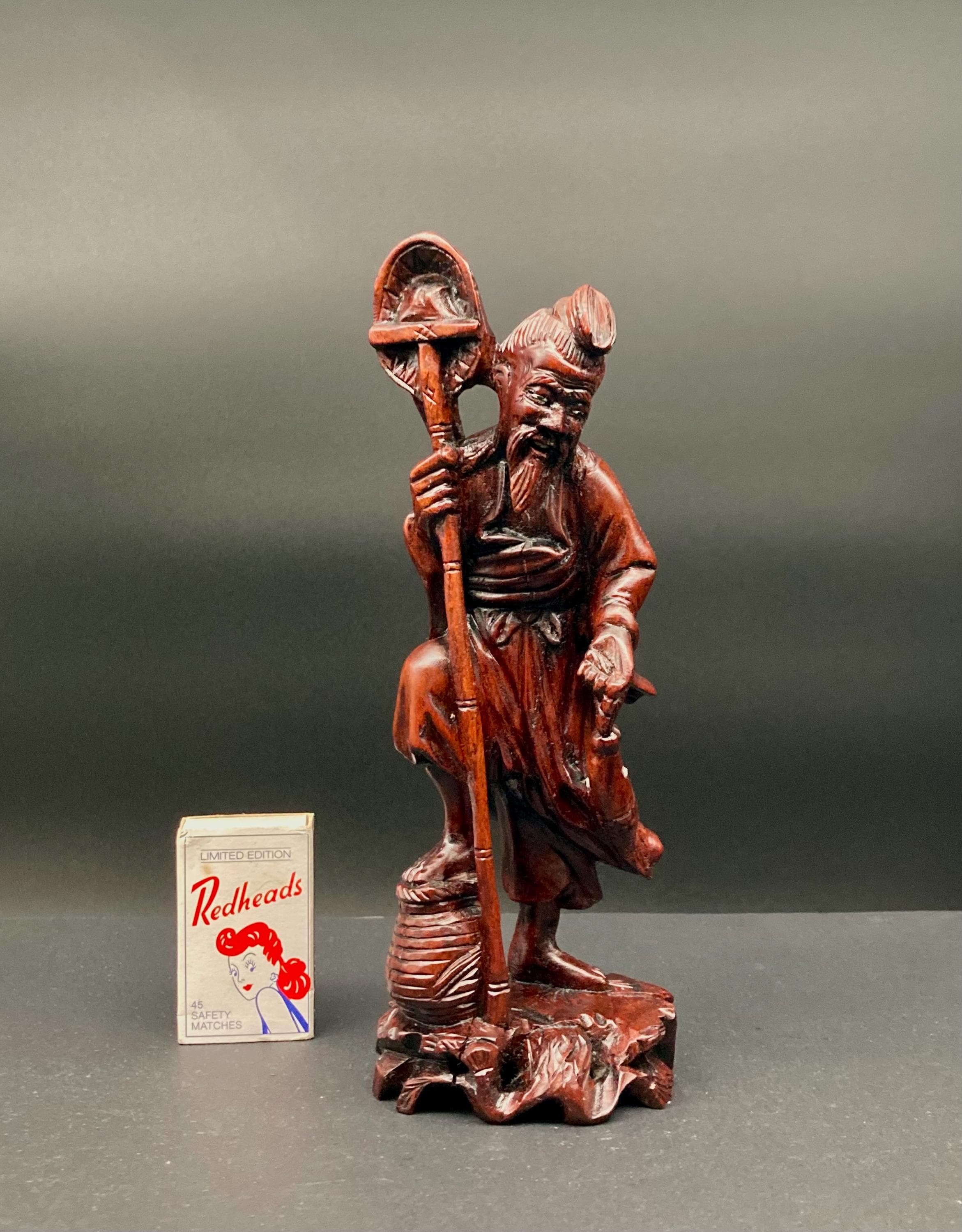 ヴィンテージ 中国 オリエンタル 日本 彫刻 木製 漁師 彫刻 Wooden Chinese Fisherman Carving - Etsy