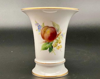 Meissen Porcelain Trumpet Vase, Hand Painted Fruit, 9.5cm, 20th Century