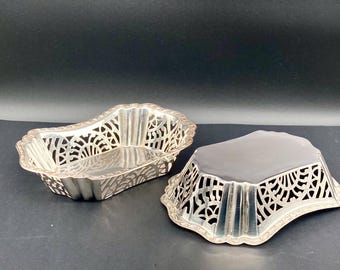 Antique Reticulated Silver-Plated Basket Trays, 17cm, Edwardian Period England.