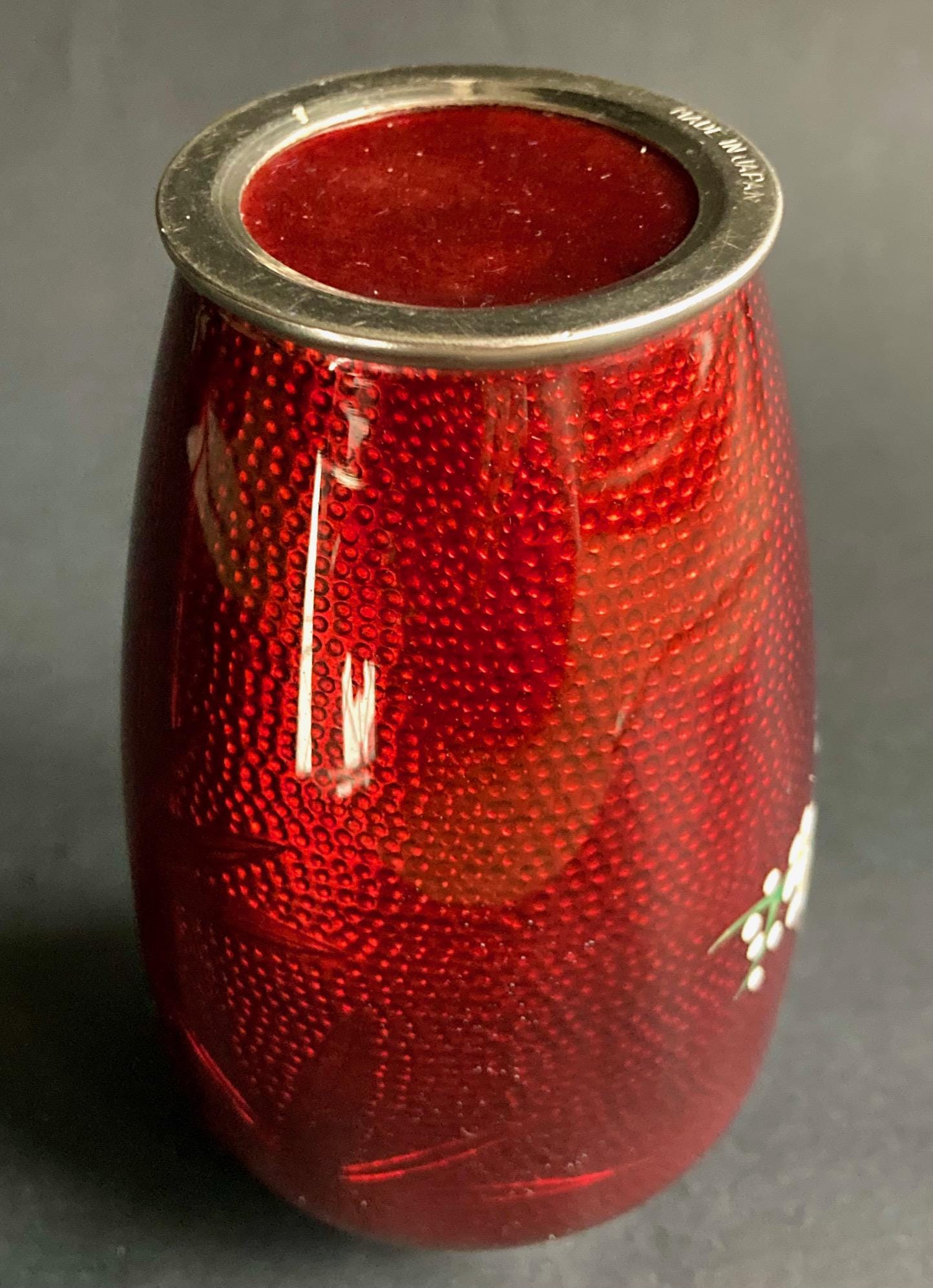 日本の銀張七宝花瓶（鳩血色）、安藤スタジオ、20世紀 - Etsy 日本