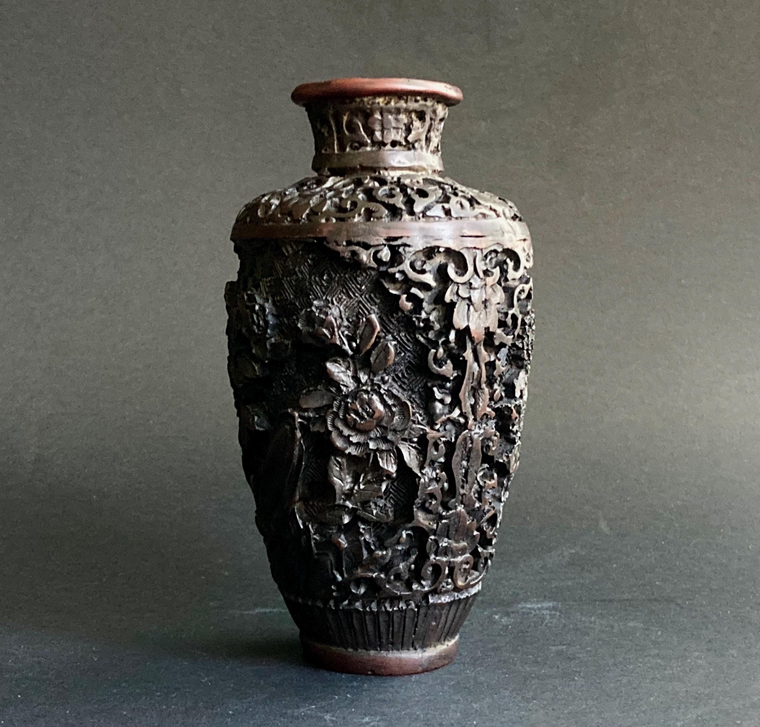 中国の古い花瓶 中国風の黒漆樹脂花瓶 - 20世紀初頭 - Etsy 日本