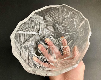 Bol para ensalada Iceberg de cristal Hoya vintage, década de 1970, vidrio artístico japonés.