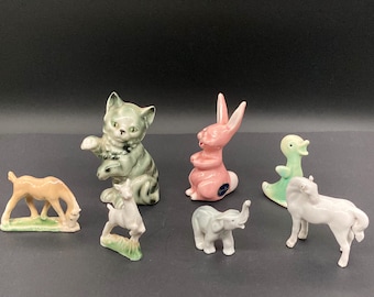Vintage Miniature Porcelain Animal Figurines (7), 20th Century.