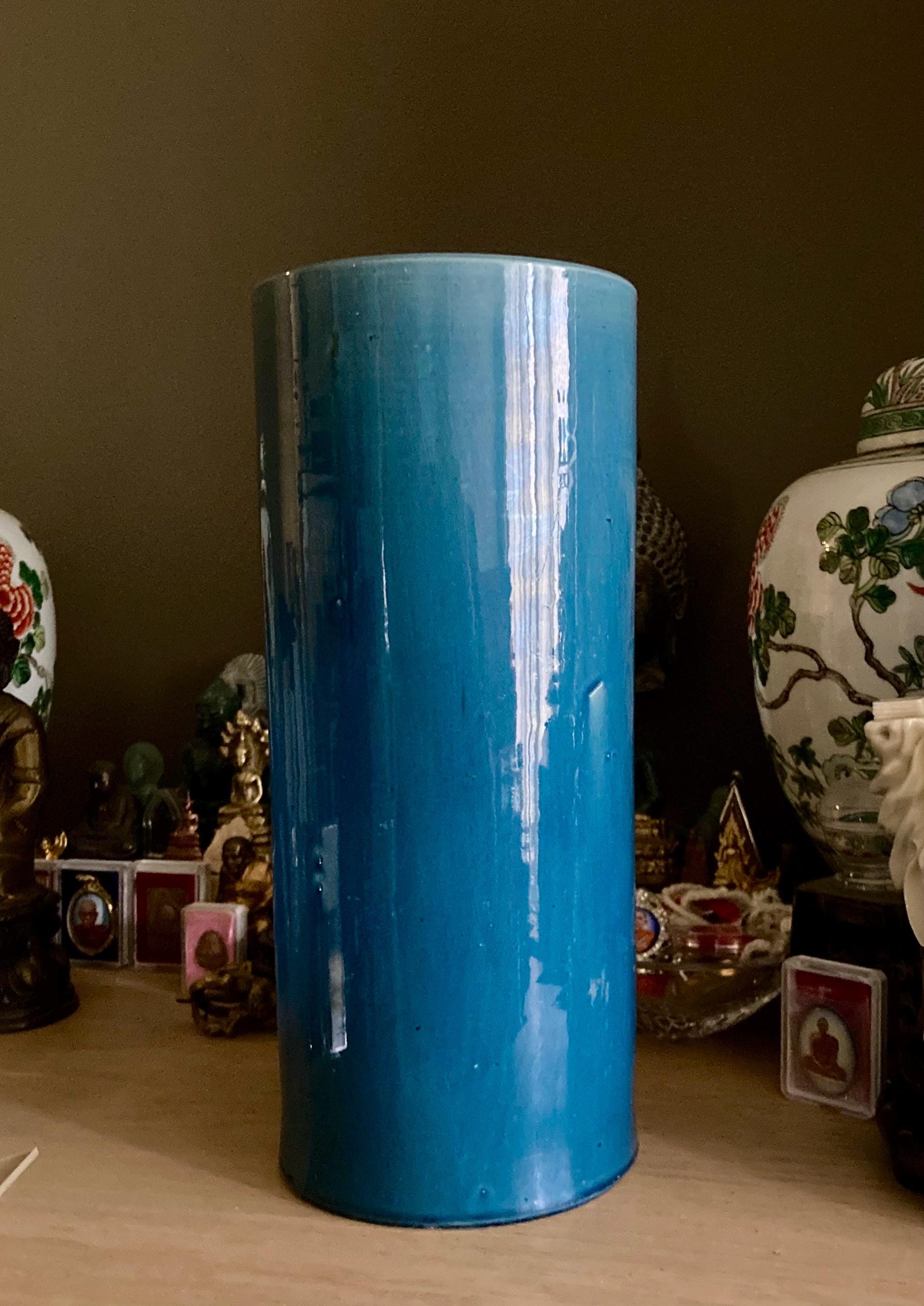 Antique Japanese Awaji Island Pottery Vase, Blue, 29cm, Early 20th ...