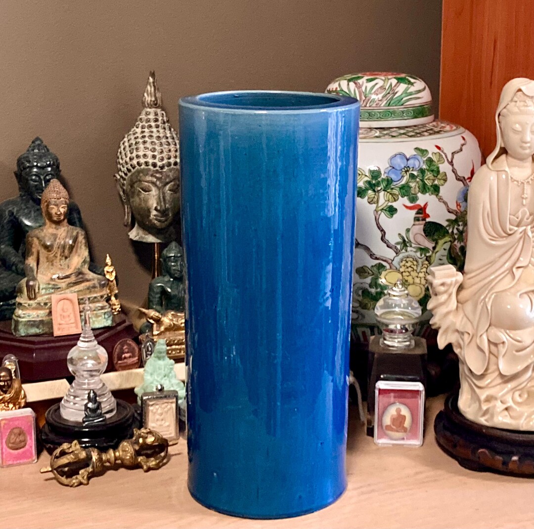 Antique Japanese Awaji Island Pottery Vase, Blue, 29cm, Early 20th ...
