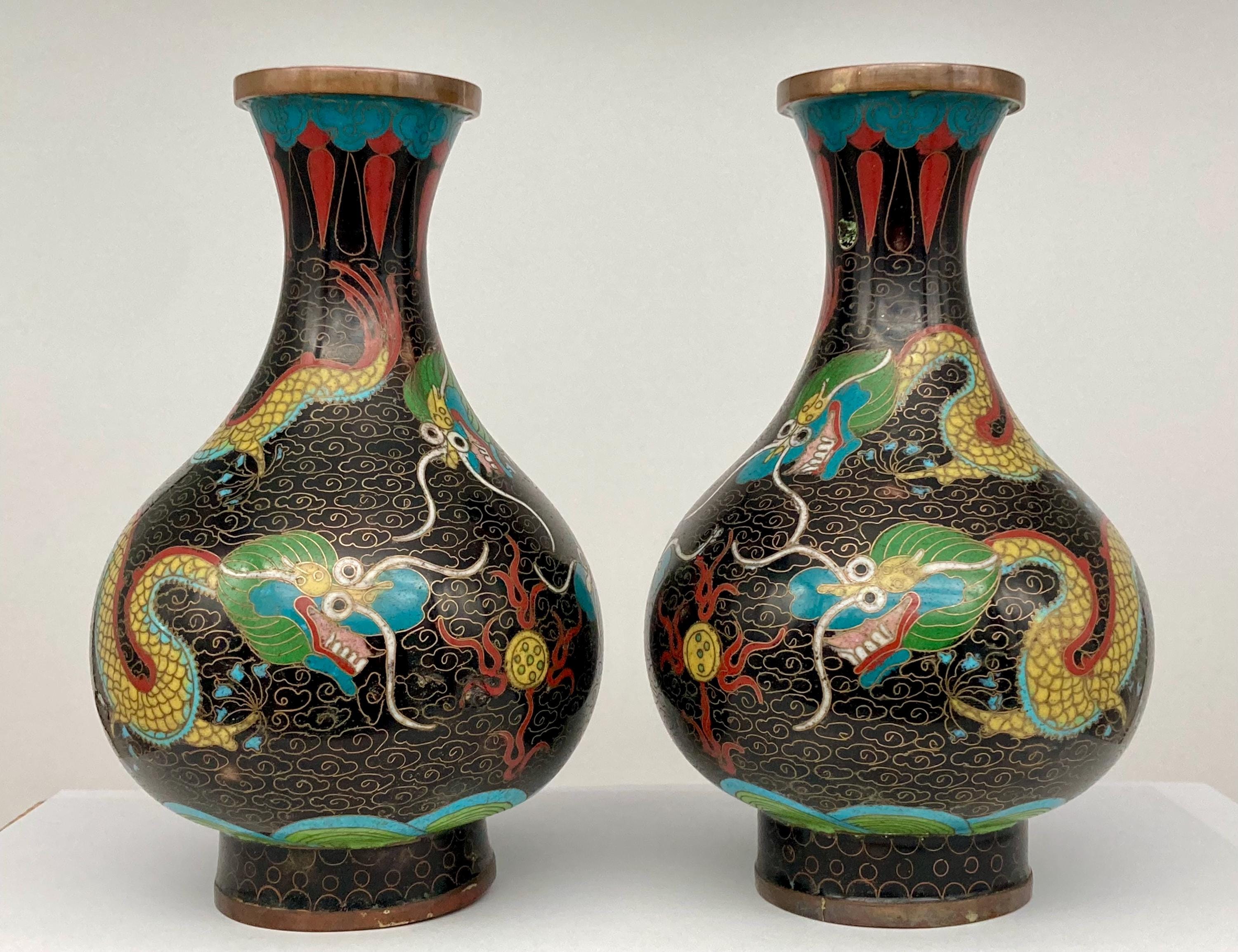 ドラゴン装飾 陶器花瓶 Dragon vase - Etsy 日本
