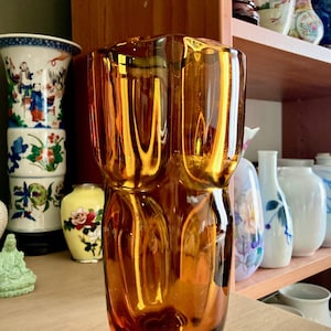 Amber Maze Glass Vase by František Vízner - Sklo Union Rudolfova Hut - 1962 - Outstanding Condition - Art Glass - Beautiful - Rare.