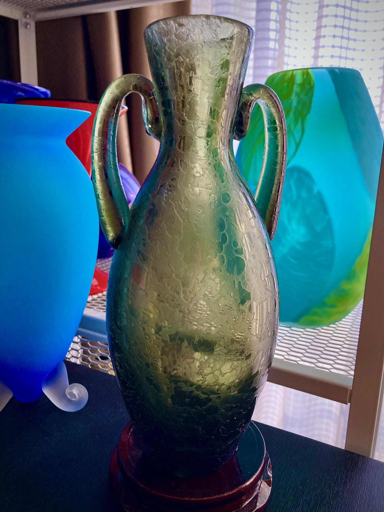 Archimede Seguso Murano Glass Amphora Vase, 23cm, 20th Century