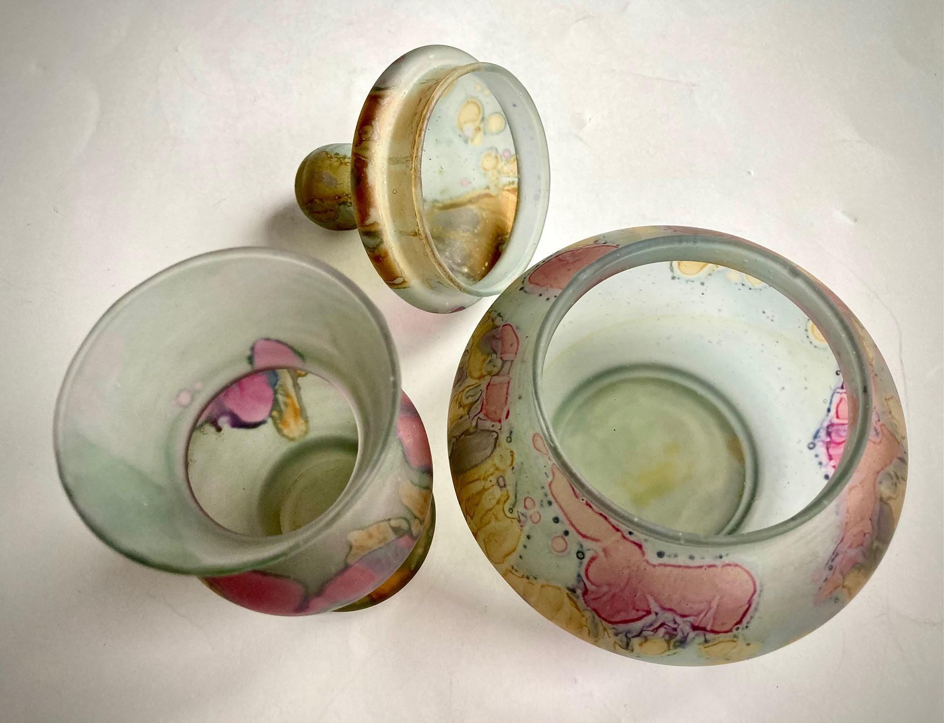 Simron Vase Vintage Simron Israeli Stained Glass Vase and Covered Dish Set - C ...