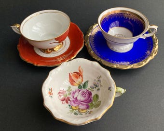 Porcelain Cups and Saucers - Dresden, Edelstein, Bareruther - 19th & 20th Century