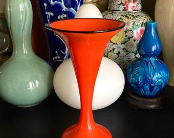 Loetz Art Deco Tango Glass Vase: Orange Black Stripe Baluster