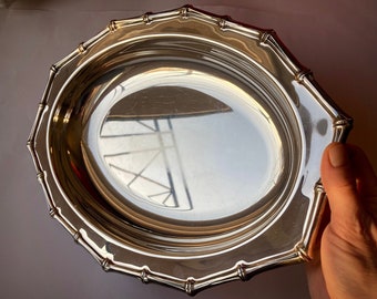 Large Bamboo Rimmed Silver-Plated Deep Tray - Viners Circa 1990's - Outstanding Condition and Quality.