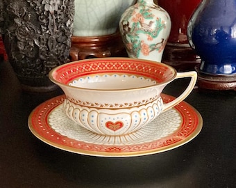 Wedgwood Queen of Hearts Bone China Teacup and Saucer, 21st Century.