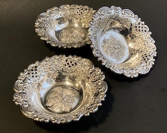 Antique Silver-Plated Repousse Bowls, 15cm, Hand Hammered, Reticulated, Circa 1890-1910.