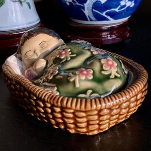 Superb Japanese Sleeping Baby Figure - Banko Ware c.1980&#39;s - Outstanding Condition - Pottery and Ceramics - Home Decor - Gift for Her.
