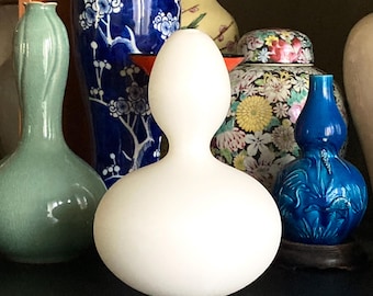 Frosted White Art Glass Sculpture Signed by Trine Drivsholm, Mouth Blown Bottle Vase