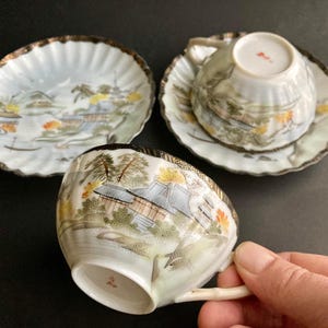 Antique Japanese Kutani Teacups and Saucers - c.1860-1890 - Excellent Quality and Condition - Porcelain - Pottery and Ceramics - Gift.