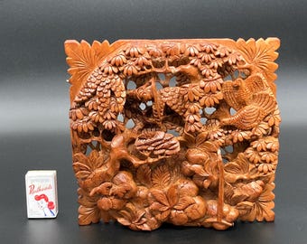 Vintage Balinese Hand Carved Wood Sculpture Plaque, 24cm, 20th Century.